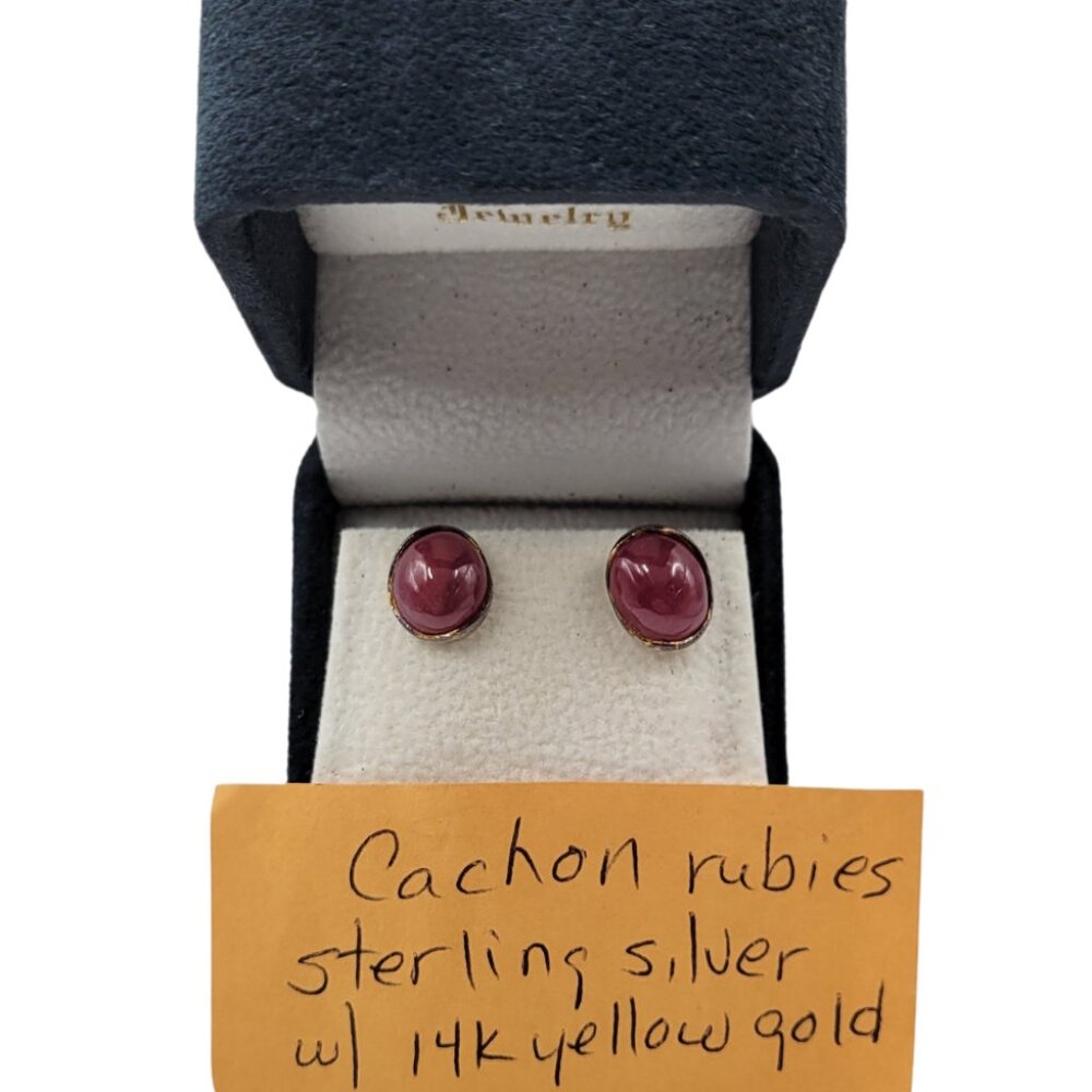 Cabochon Ruby Sterling Silver Earrings